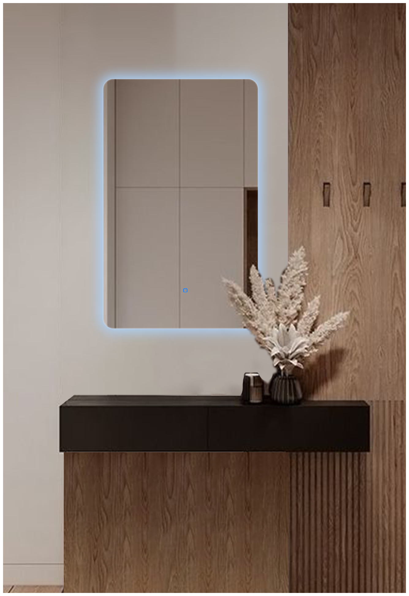 Зеркало для ванной Prisma 80*40 прямоугольное вертикальное "парящее" с холодной LED-подсветкой