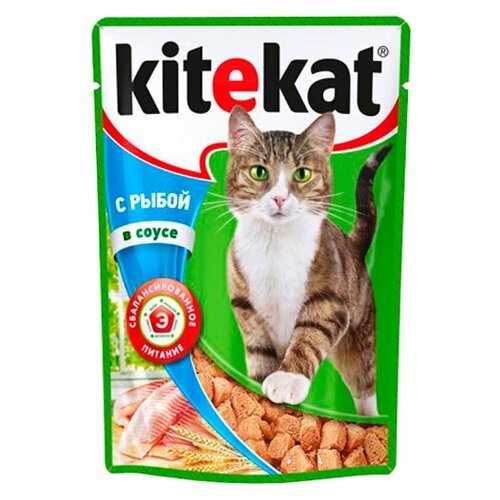 Kitekat Влажный корм для кошек с рыбой (кусочки в соусе) 85 г х 56 шт. (Пауч) (10172325)