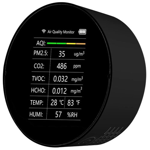 Монитор качества воздуха 7 в 1. Детектор СО2, пылевых частиц PM2.5, HCHO формальдегида, TVOC летучих органических веществ, температуры и влажности.