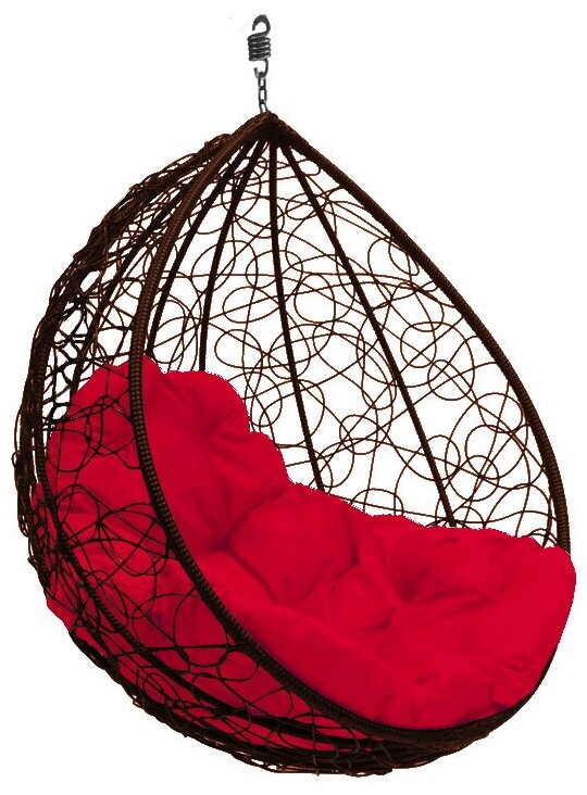Подвесное кресло капля ротанг коричневое (без стойки), красная подушка