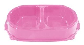 FAVORITE миска пластиковая двойная нескользящая розовая 0,45л - фотография № 1