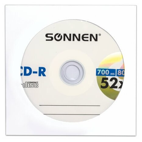Оптический диск CD-R Sonnen 700Mb, 52x, бумажный конверт, 25шт. (512573)