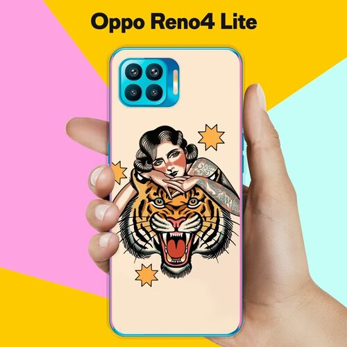 Силиконовый чехол на Oppo Reno4 Lite Тигр / для Оппо Рено 4 Лайт силиконовый чехол на oppo reno 4 lite оппо рено 4 лайт розовая цветочная рамка прозрачный