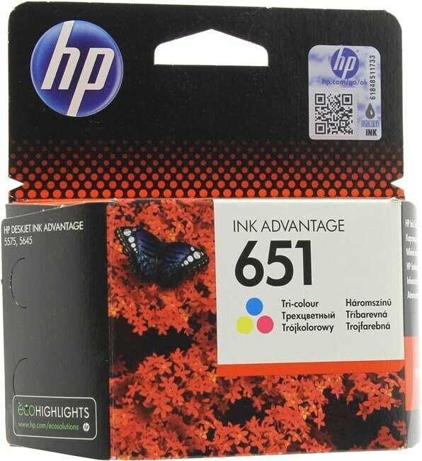 Картридж HP 651 (C2P11AE), голубой/пурпурный/желтый, оригинальный, для HP DeskJet Ink Advantage 5575 / 5645