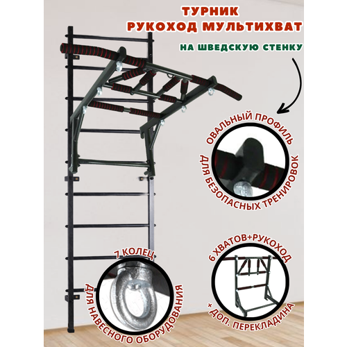 Турник Рукоход Мультихват На Шведскую стенку (Овальный профиль) Антик