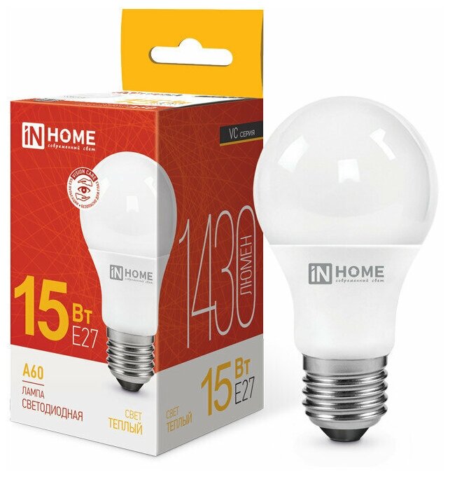 Лампа светодиодная IN HOME LED-A60-VC 15Вт 230В Е27 3000К