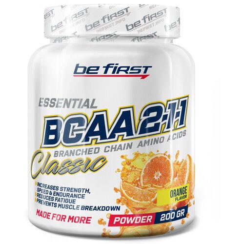 BCAA Be First 2:1:1 Classic Powder, апельсин, 200 гр. аминокислота be first 2 1 1 classic powder без вкуса 200 гр