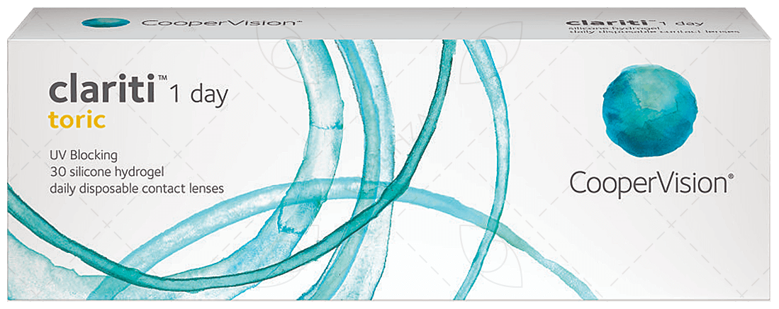 Астигматические линзы CooperVision clariti 1-day toric (30 линз) Ось 180, Оптическая сила цилиндра -1.25 -5.50 R 8.6, однодневные, прозрачные