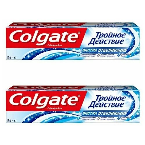 Colgate Зубная паста Тройное Действие, Экстра отбеливание, 100 мл, 2 штуки зубная паста тройное действие colgate экстра отбеливание с фторидом 100 мл