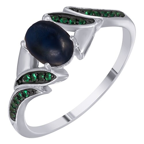 фото Кольцо из серебра 925 пробы с сапфиром звездчатым и кубическим цирконием ric2_ko_sz_001_wg element47