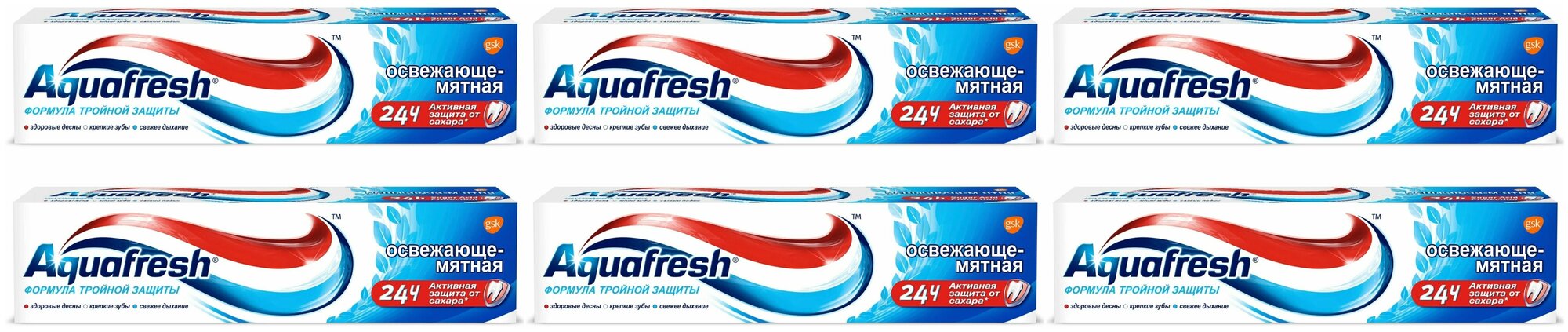 Aquafresh, Зубная паста Тройная Защита Освежающе-Мятная, 100 мл, 6 шт