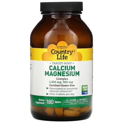 Таблетки Country Life Target-Mins Calcium Magnesium Complex, 1180 г, 180 шт.