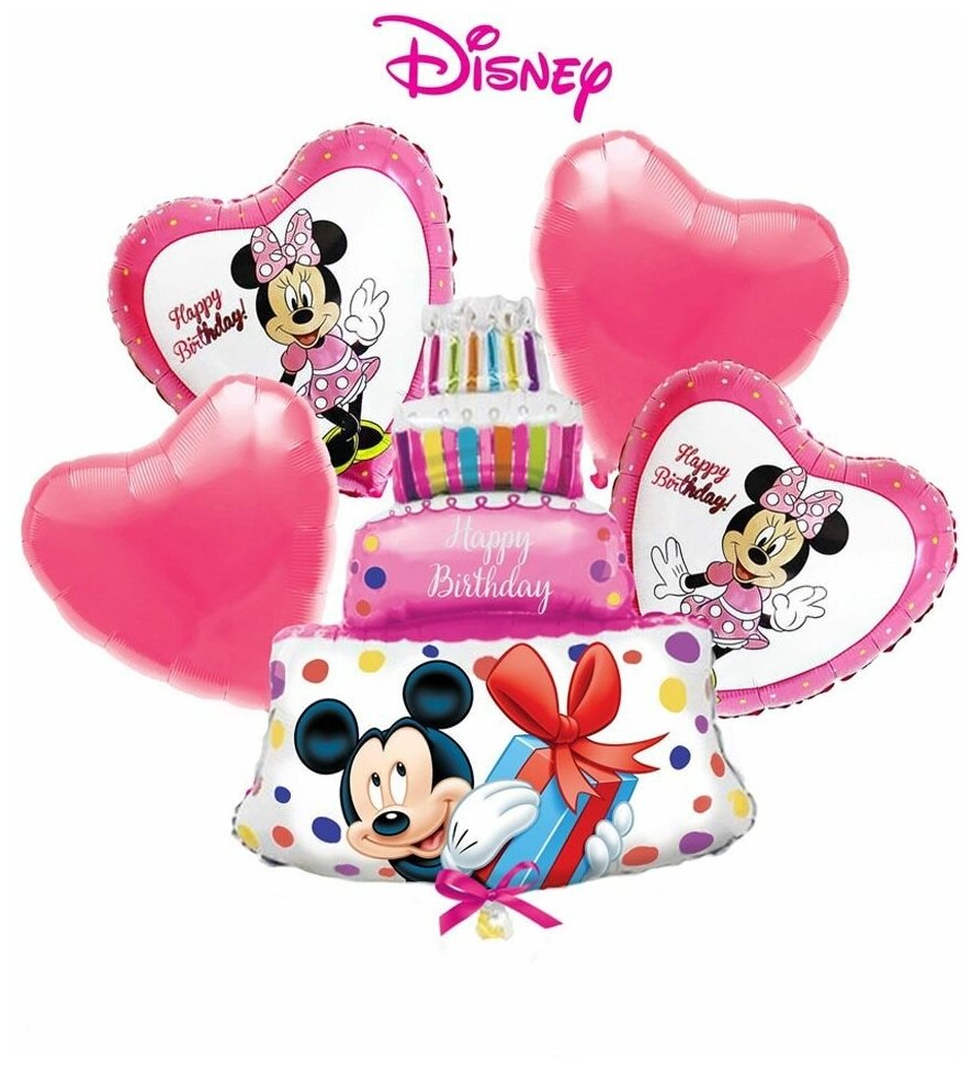 Набор фольгированных шаров Disney Минни Маус, С Днем рождения, 5 шт