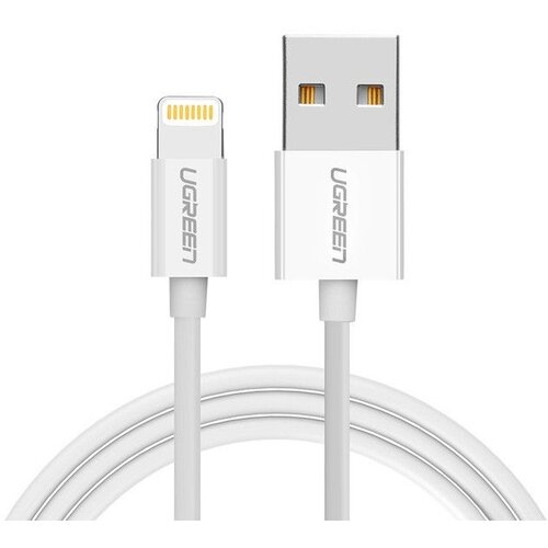 Кабель UGreen US155 USB-A - Lightning, 1.5 м, 1 шт., белый кабель ugreen us155 80315 usb a male to lightning male cable nickel plating abs shell white