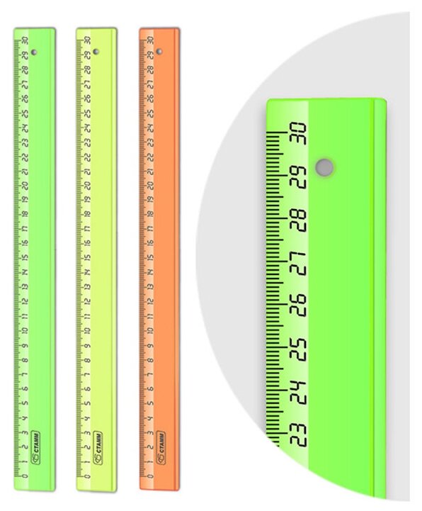 Линейка 30см Стамм "Neon Crystal", пластиковая, разные цвета, 6 шт
