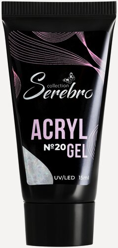 Изображение товара Полигель для наращивания ногтей Serebro акригель прозрачный с блестками, голубой, 15 мл
