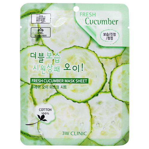 3W Clinic Тканевая маска для лица с огурцом Fresh Cucumber Mask Sheet, 23 гр