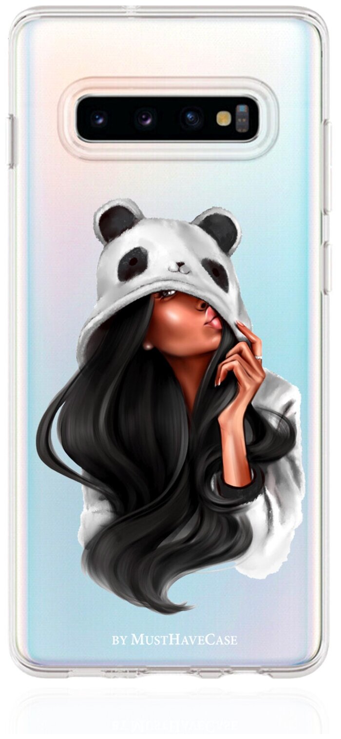 Прозрачный силиконовый чехол MustHaveCase для Samsung Galaxy S10 Plus Panda Girl/ Панда для Самсунг Галакси С10 Плюс Противоударный