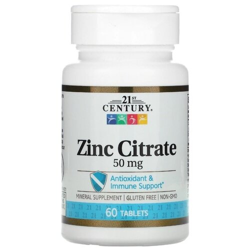 Таблетки 21st Century Zinc Citrate, 50 г, 50 мг, 60 шт.
