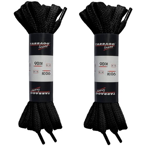 Шнурки черные 90 см, плоские, без пропитки, ширина 8мм, две пары, Tarrago
