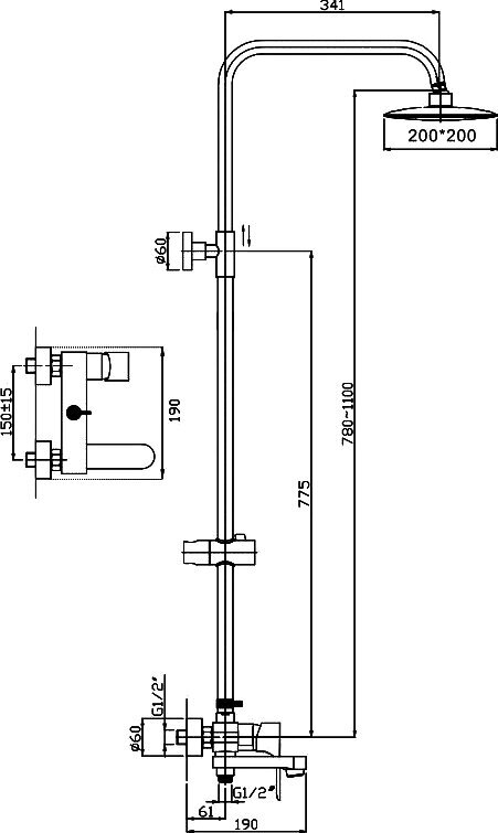 Душевая система, душевой гарнитур с верхним тропическим душем HAIBA HB24816 смесителем, ручной лейкой, хром, латунь. - фотография № 16