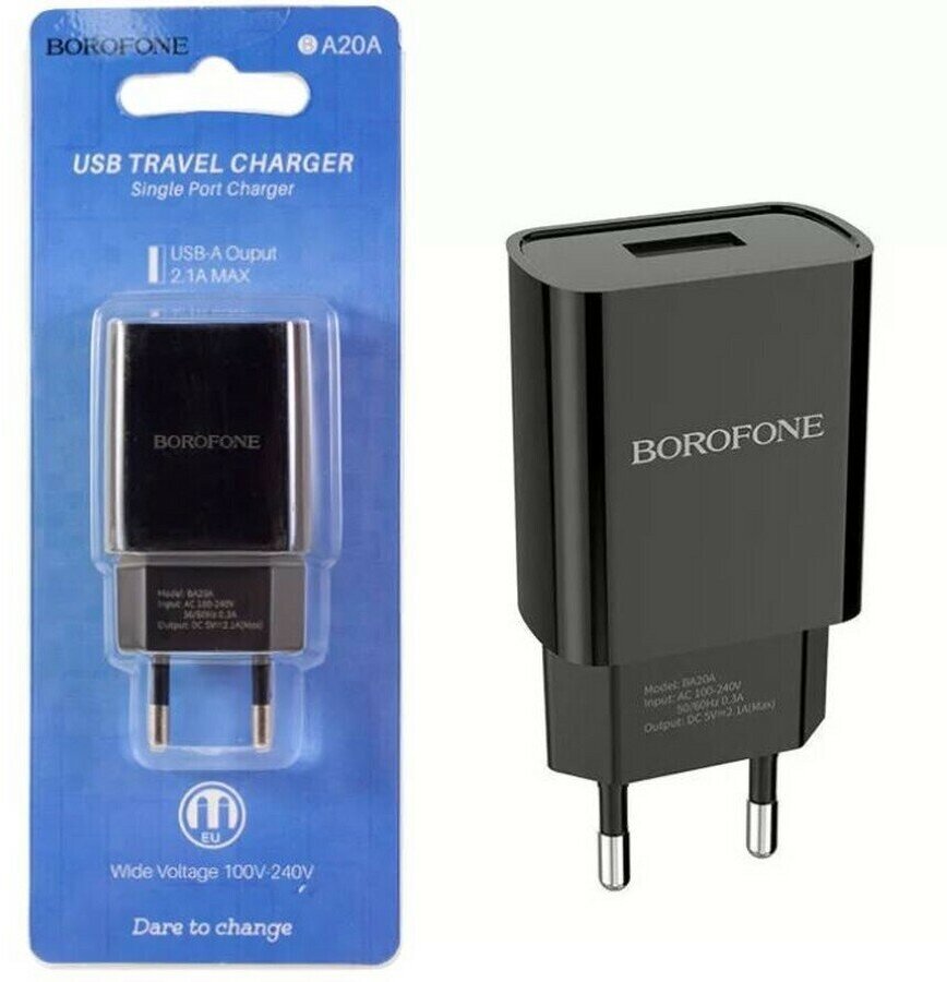 Сетевое зарядное устройство Borofone BA20A Sharp, USB-A, 2.1A, черный Noname - фото №8