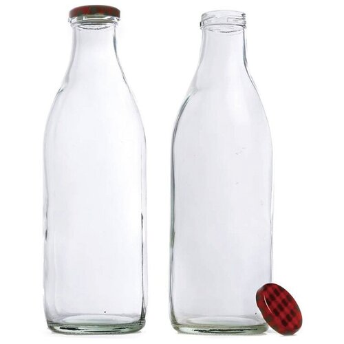 Набор из 4 стеклянных бутылок под молоко 1литр, с винтовыми крышками.