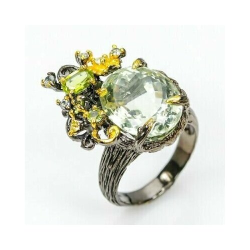 Кольцо помолвочное, серебро, 925 проба, чернение, аметист, размер 18, желтый