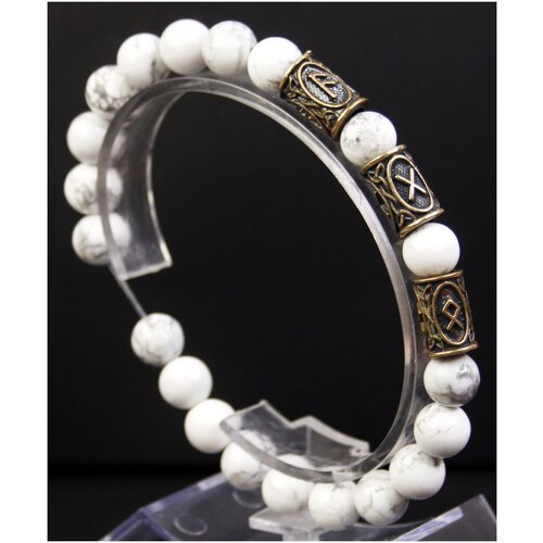 фото Браслет-оберег из натурального камня кахолонг/руническая формула укрепления семьи, талисман с рунами из латуни/белый браслет из бусин, бижутерия x-rune