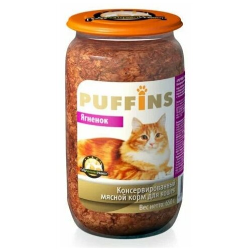 Puffins корм консервированный для кошек Ягнёнок стекло, 650 г, 3 штуки