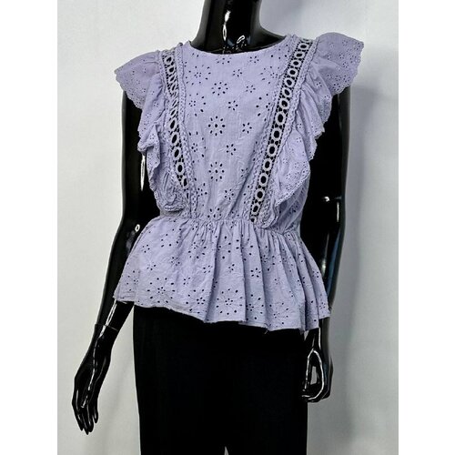 фото Блуза , нарядный стиль, полуприлегающий силуэт, без рукава, трикотажная, однотонная, размер 44, фиолетовый made in italy