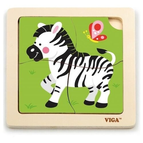 Viga Зебра (51317), 4 дет., 15х15х0.8 см, разноцветный деревянный пазл сортер viga toys часы 59235
