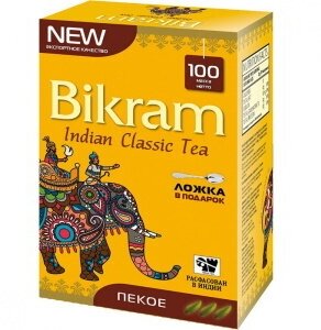 Чай черный Bikram Pekoe листовой, 100 г. Расфасован в Индии.