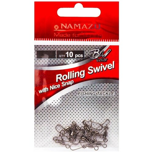 Вертлюг с застёжкой Namazu ROLLING SWIVEL WITH NICE SNAP BN #08, 17 кг (10 шт)