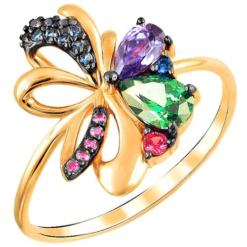 фото Эстет кольцо с россыпью цветных и драгоценных камней из красного золота 01к2112022чр-1, размер 17