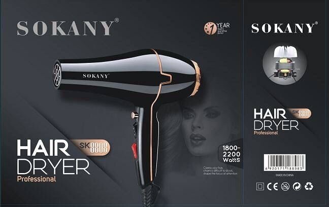 Профессиональный фен SOKANY SK-8808/GENTLE HAIR DRYING/мощность 2200Вт/PERFECT HAIRSTYLE/усовершенствованный дизайн/черный - фотография № 4