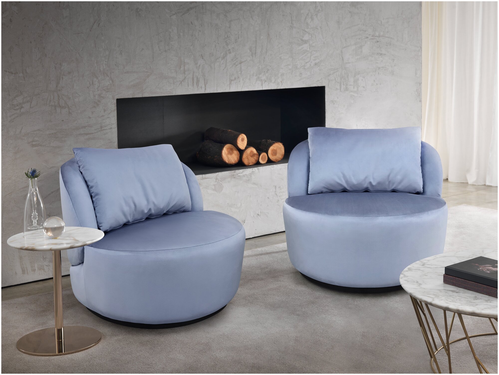Кресло круглое мягкое d 84 Estet Interiors серо-голубое