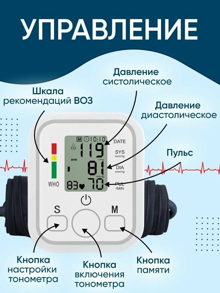 Тонометр автоматический электронный Аппарат для измерения давления и Индикатор аритмии