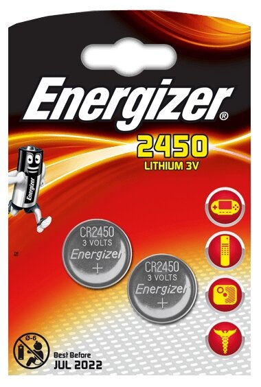 Батарейка литиевая Energizer, CR2450-2BL, 3В, блистер, 2 шт.