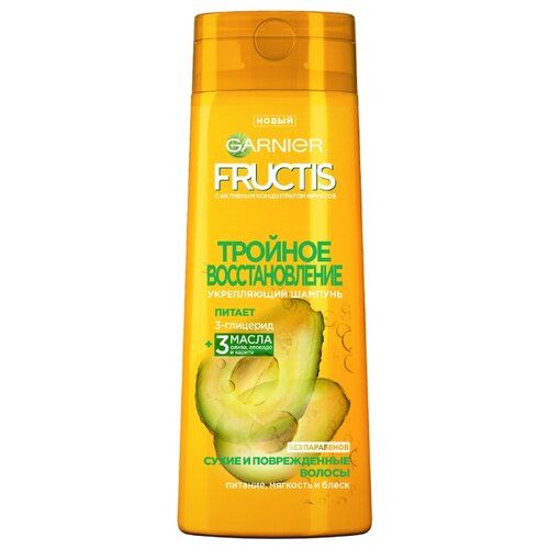 фото GARNIER Fructis шампунь Тройное Восстановление Укрепляющий с 3-глицеридом и 3 маслами для сухих и поврежденных волос 400 мл