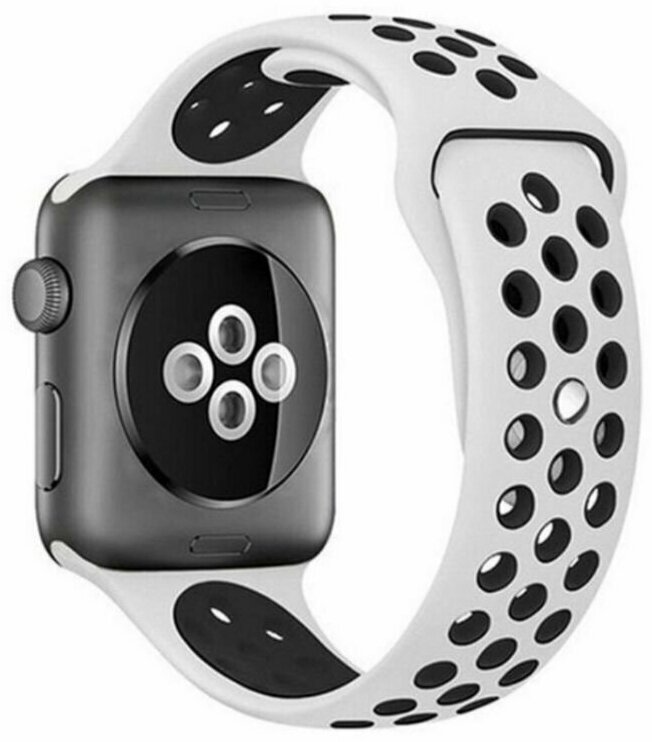 Ремешок для смарт-часов Apple Watch Series 1 2 3 4 SE 5 6 7 8 Nike силиконовый найк перфорация браслет 38/40/41 мм, белый черный