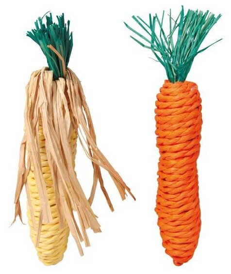 TRIXIE набор игрушек «Морковь и кукуруза» для грызунов, сизаль, 15 см (уп. 2 шт) (2 х 15 см)
