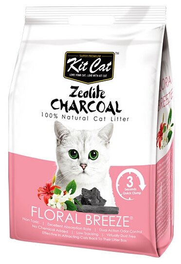 KIT CAT ZEOLITE CHARCOAL FLORAL BREEZE наполнитель комкующийся для туалета кошек с ароматом цветов (4 кг)