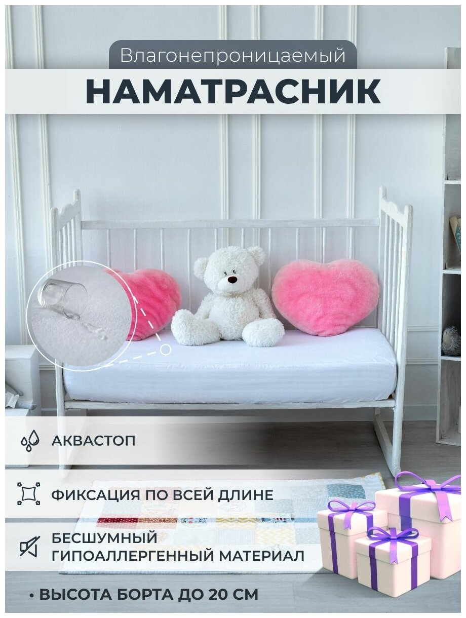 Наматрасник в детскую кроватку AVICTORY 60x120 см, непромокаемый, с бортом 20см.