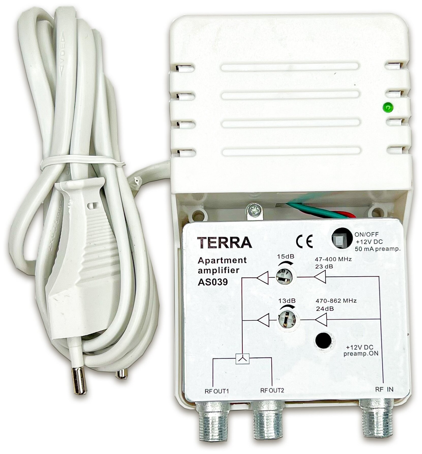 Усилитель квартирный цифровой TERRA AS039 (SE) DVB-T2 24Дб 2 выхода инжектор питания для активной антенны 12В (Special Edition)