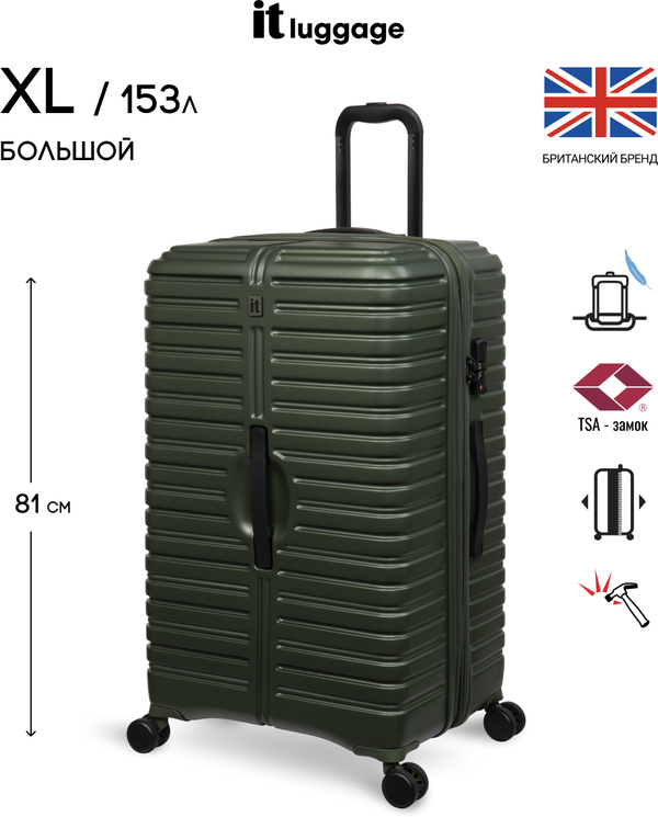 Чемодан IT Luggage, пластик, опорные ножки на боковой стенке, износостойкий, увеличение объема