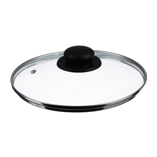 Satoshi/ Жаропрочная крышка стеклянная 22см с металлическим ободком в сборе с отверстием для выхода пара и ненагревающейся ручкой/крышка на сковороду