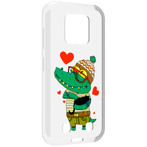 Чехол MyPads зеленый-крокодильчик-в-красной-оправе для Oukitel WP18 задняя-панель-накладка-бампер