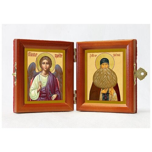 Складень именной Преподобный Максим Грек - Ангел Хранитель, из двух икон 8*9,5 см