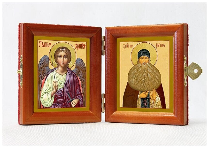 Складень именной "Преподобный Максим Грек - Ангел Хранитель", из двух икон 8*9,5 см